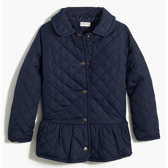 J.Crew Crewcuts Girls Navy Blue Gold Quilted Peplum Jacket Preppy Size 8 - Picture 1 of 7